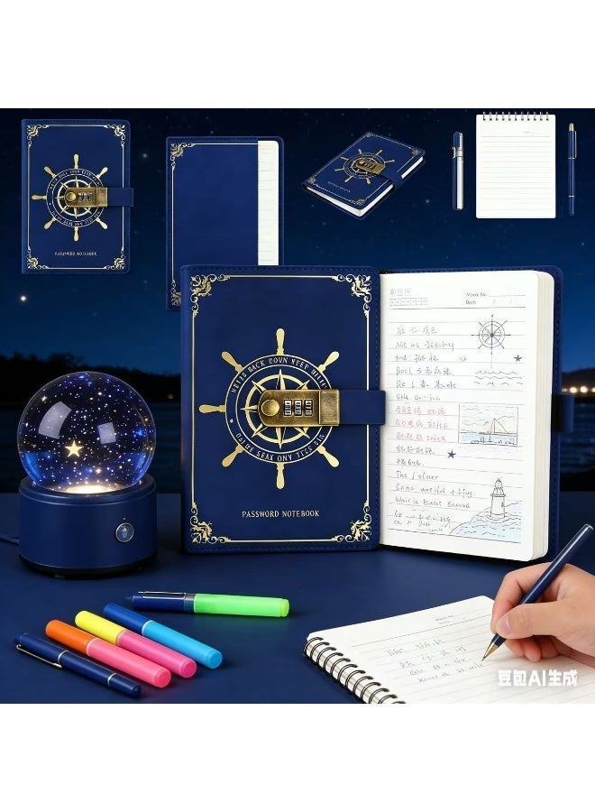 مفكرة جلدية عتيقة A5 بقفل برقم سري مكون من 3 أرقام، مفكرة فاخرة للكتابة والإهداء، أدوات مكتبية إبداعية (أزرق) | عرض لفترة محدودة - Image 3